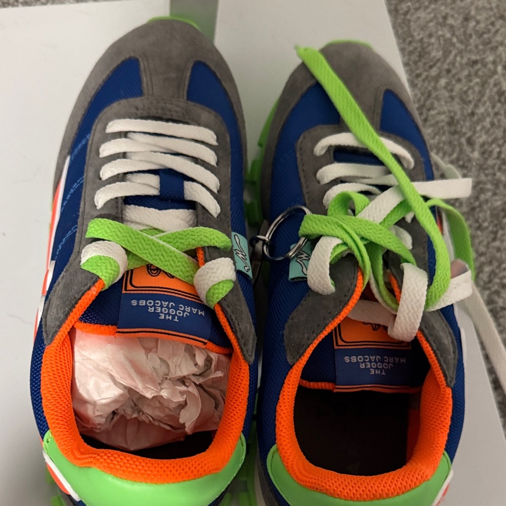 Marc Jacobs Blue Sneakers with Neon Green & Orange Accents - Picture 4 of 8